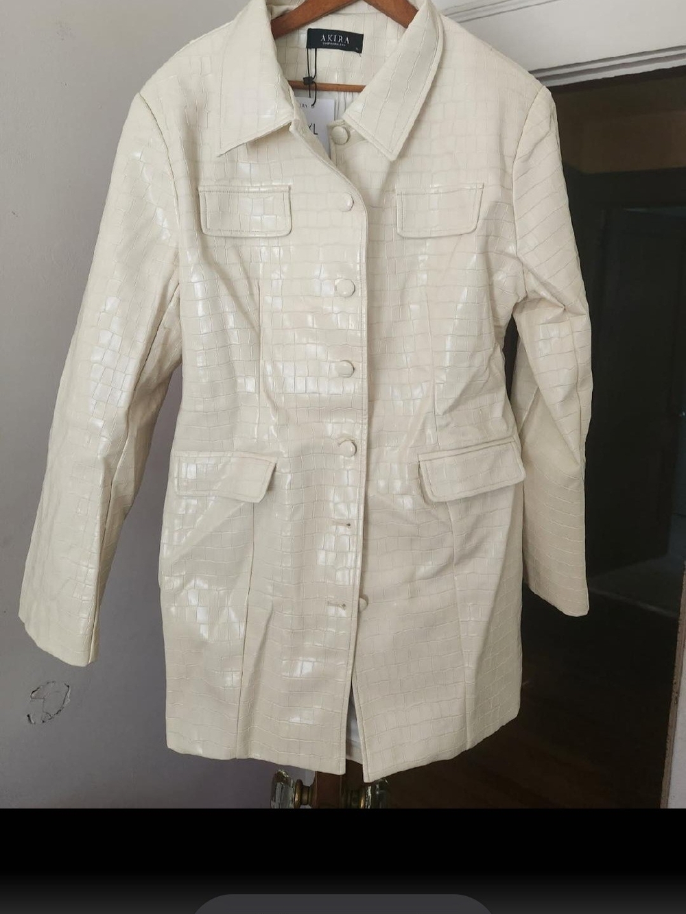 AKIRA Cream Croc-Embossed Button Jacket